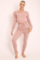 Nude Crop Top and Slim Jogger Loungewear Co-ord Set - Suzy-Loungewear