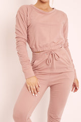 Nude Crop Top and Slim Jogger Loungewear Co-ord Set - Suzy-Loungewear