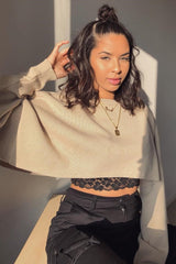 Nude Cropped Batwing Jumper - Lizy-Crop Jumper