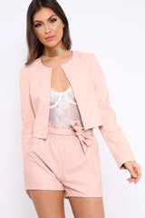 Nude Cropped Faux Leather Jacket -Katriel-Jackets