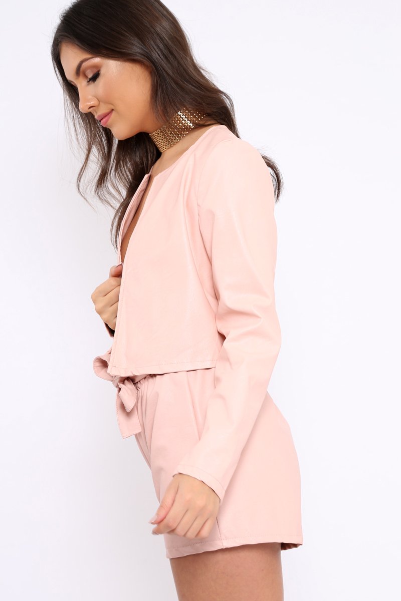 Nude Cropped Faux Leather Jacket -Katriel-Jackets