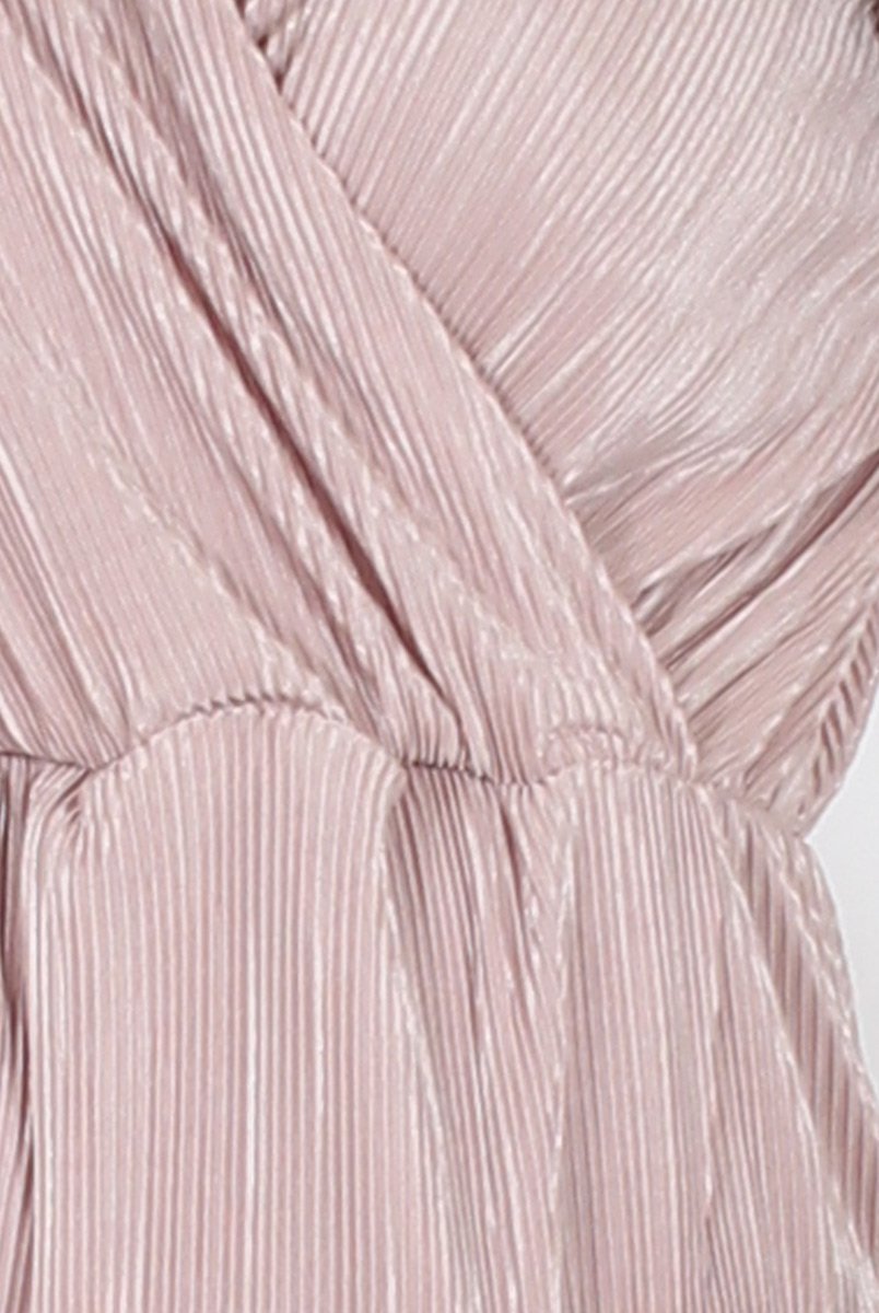 Nude Cross Over Pleated Dress - Blossom-Dresses