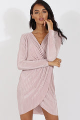 Nude Cross Over Pleated Dress - Blossom-Dresses