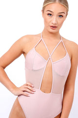 Nude Cross Strap Mesh Swimsuit - Celine-Bodysuits