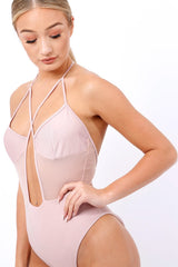 Nude Cross Strap Mesh Swimsuit - Celine-Bodysuits