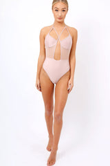 Nude Cross Strap Mesh Swimsuit - Celine-Bodysuits