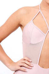 Nude Cross Strap Mesh Swimsuit - Celine-Bodysuits