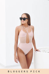 Nude Cross Strap Mesh Swimsuit - Celine-Bodysuits