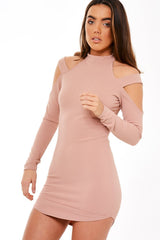 Nude Cut Shoulder Detail Dress - Zola-Dresses
