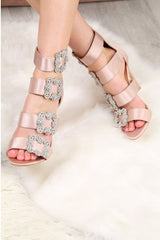 Nude Diamante Brooch Satin Heels - Rosabelle-Heels