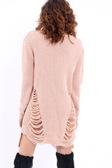 Nude Distressed Jumper Dress - Kim-Dresses