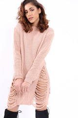 Nude Distressed Jumper Dress - Kim-Dresses