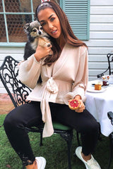 Nude Extreme Plunge Structured Peplum Pleated Top - Ivy-Tops