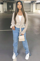 Nude Extreme Plunge Structured Peplum Pleated Top - Ivy-Tops