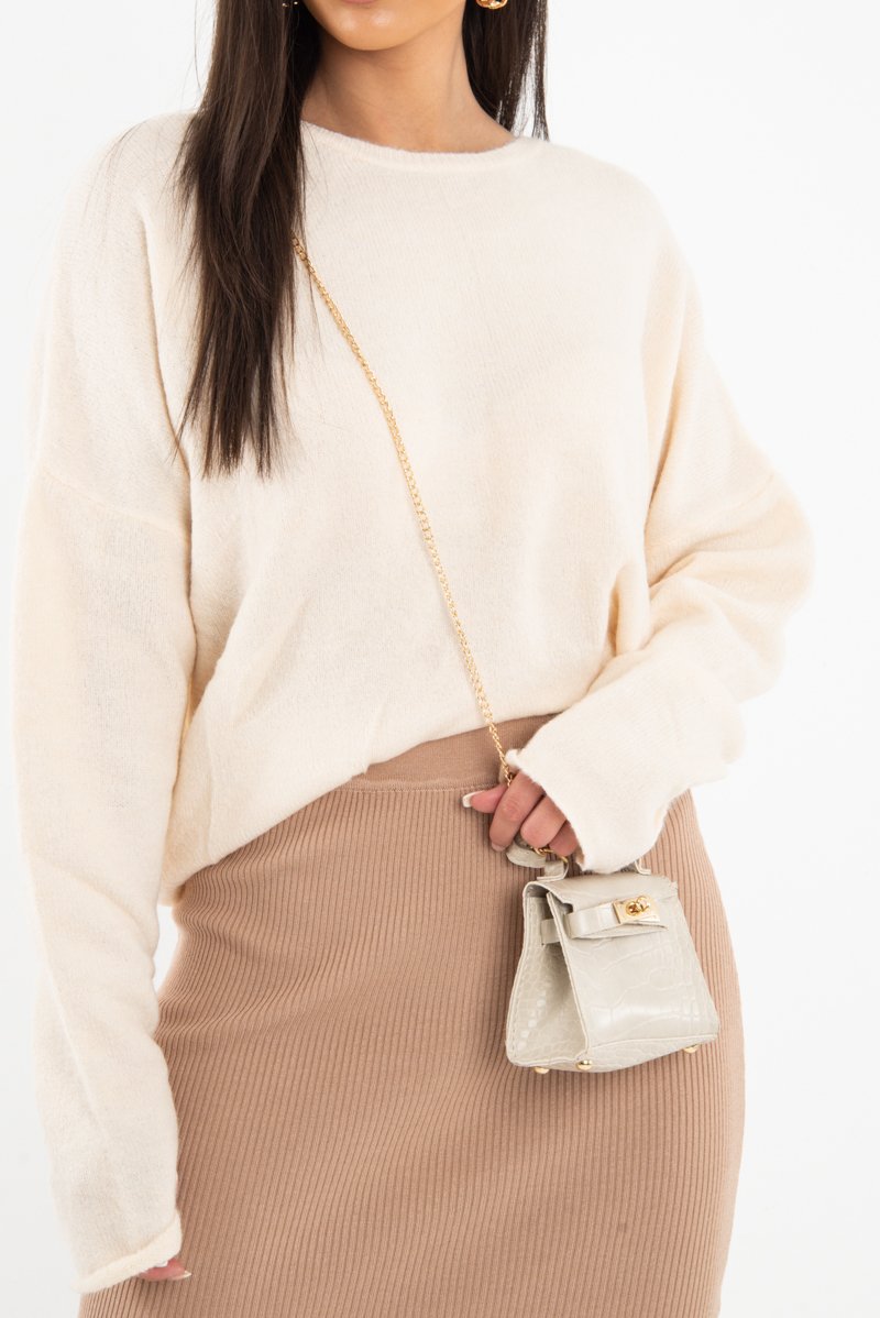 Nude Faux Croc Mini Handbag - Ramie-Bags