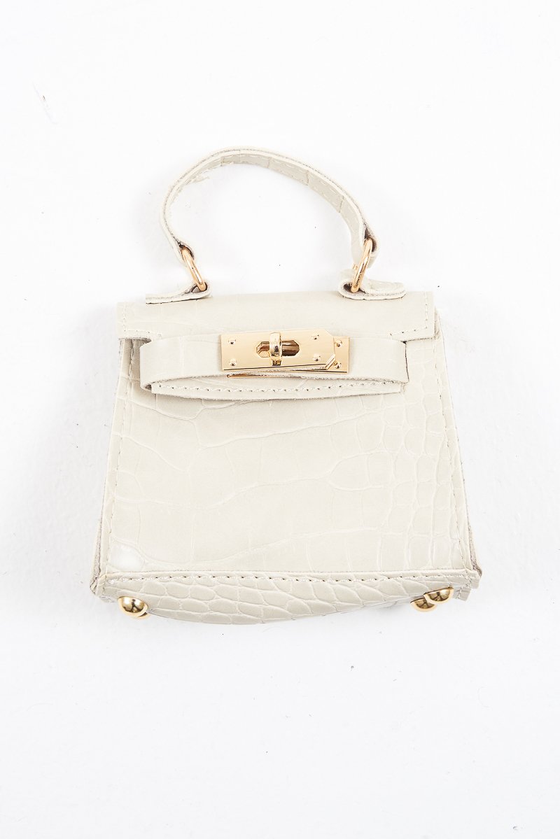 Nude Faux Croc Mini Handbag - Ramie-Bags
