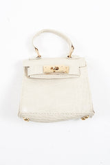 Nude Faux Croc Mini Handbag - Ramie-Bags