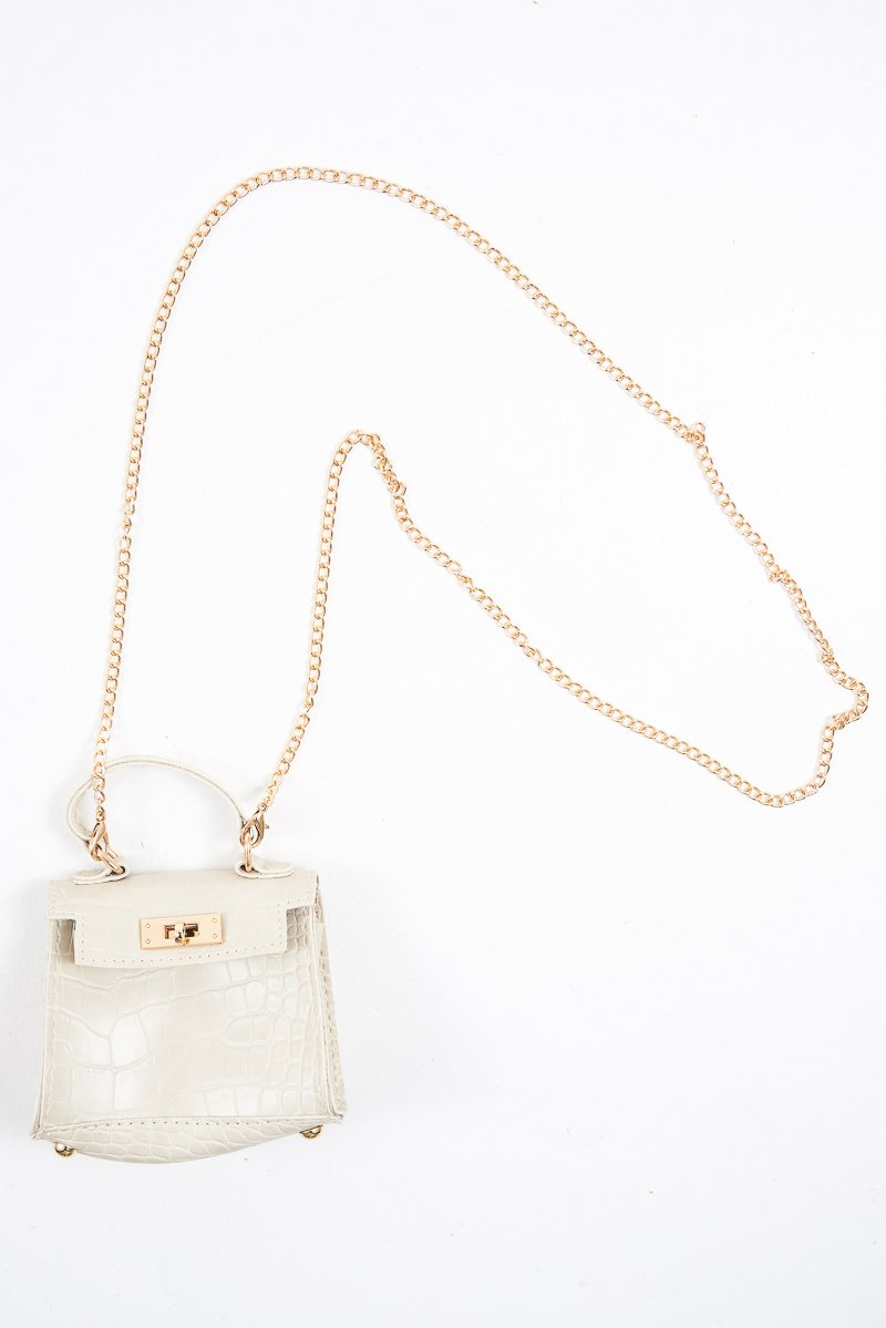 Nude Faux Croc Mini Handbag - Ramie-Bags