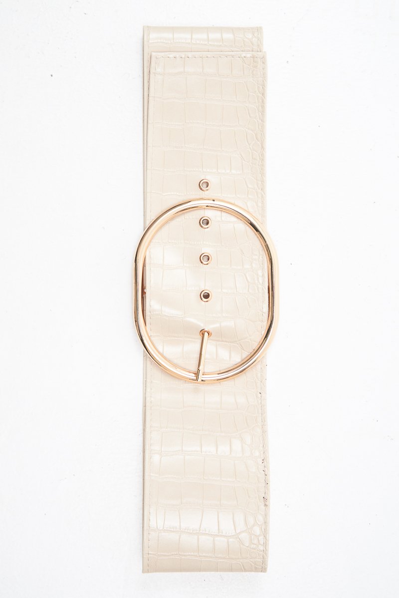 Nude Faux Croc Oversized Buckle Waist Belt - Sydni-Belts