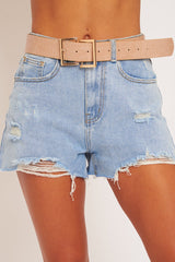 Nude Faux Croc Square Buckle Belt - Syiah-Belts