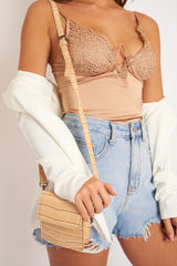 Nude Faux Croc Square Chain Mini Bag - Charis-Bags