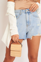 Nude Faux Croc Square Chain Mini Bag - Charis-Bags