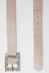 Nude Faux Leather Embellished Buckle Belt - Oneita-Belts