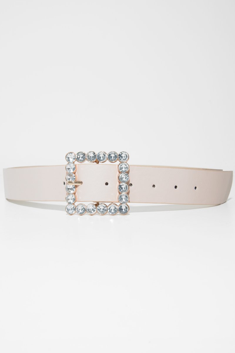 Nude Faux Leather Embellished Buckle Belt - Oneita-Belts
