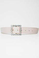 Nude Faux Leather Embellished Buckle Belt - Oneita-Belts