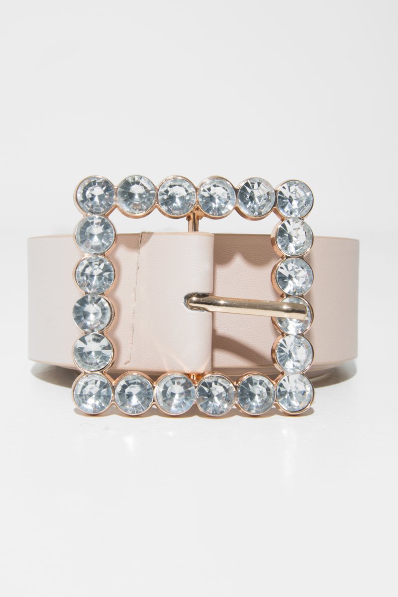 Nude Faux Leather Embellished Buckle Belt - Oneita-Belts