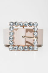 Nude Faux Leather Embellished Buckle Belt - Oneita-Belts