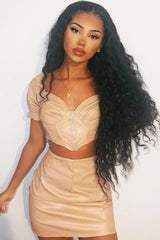 Nude Faux Leather Milkmaid Crop Skirt Co-ord - Primrose-Co-ords