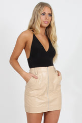 Nude Faux Leather Mini Skirt - Paige-Skirts