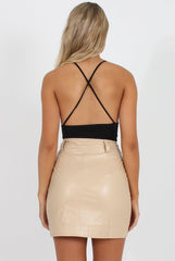 Nude Faux Leather Mini Skirt - Paige-Skirts
