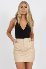Nude Faux Leather Mini Skirt - Paige-Skirts