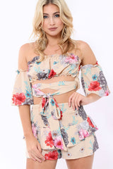 Nude Floral Co-Ord Set - Adana-Co-ords
