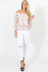 Nude Floral Cold Shoulder Top - Edina-Tops