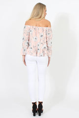 Nude Floral Cold Shoulder Top - Edina-Tops