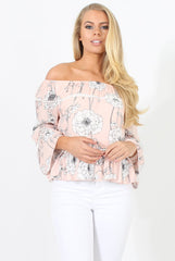 Nude Floral Cold Shoulder Top - Edina-Tops