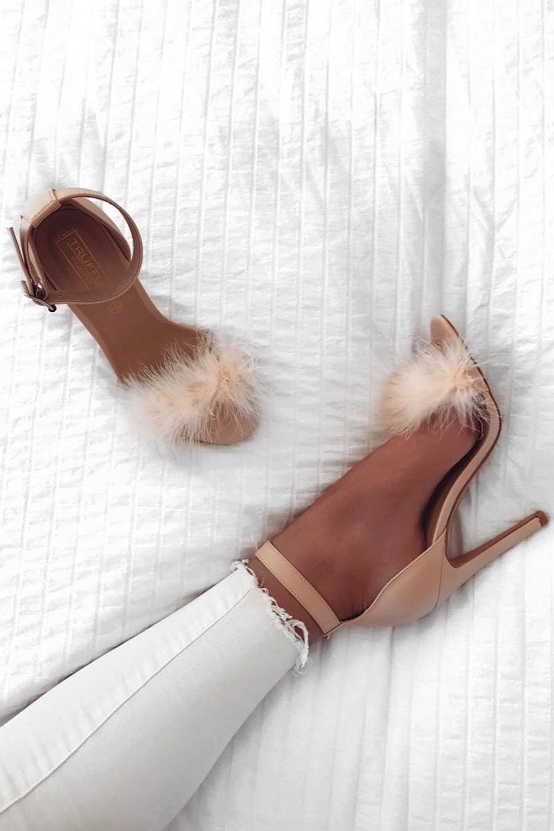 Nude Fluffy PU High Heels - Heaven-Heels