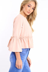 Nude Frill Bell Sleeve Blazer - Zarra-Jackets