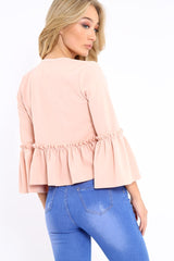 Nude Frill Bell Sleeve Blazer - Zarra-Jackets