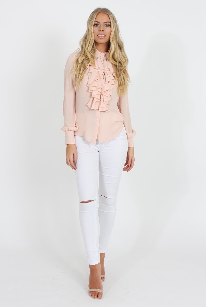 Nude Frill Front Blouse - Camille-Blouses