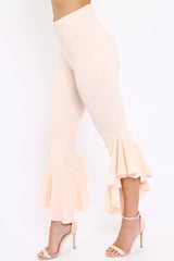 Nude Frill Hem Trousers - Ashlie-Trousers