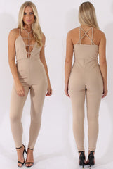 Nude Front Harness Fitted Jumpsuit - Bette-Jumpsuits