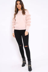 Nude Fur Sleeve Knitted Jumper - Courtnie-Jumper
