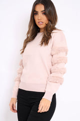 Nude Fur Sleeve Knitted Jumper - Courtnie-Jumper