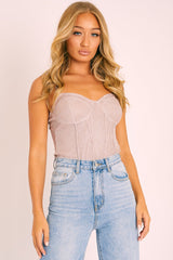 Nude Glitter Cup Detail Bodysuit - Emmary-Bodysuits