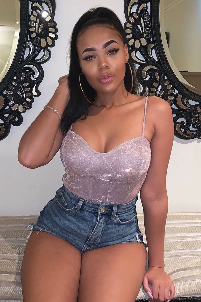 Nude Glitter Cup Detail Bodysuit - Emmary-Bodysuits