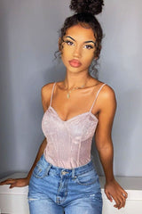 Nude Glitter Cup Detail Bodysuit - Emmary-Bodysuits